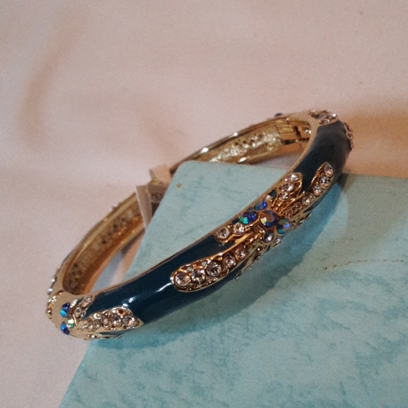 unknown Jewelry - Teal/Gold Open Clasp Bracelet unknown Jewelry - Teal/Gold Open Clasp Bracelet